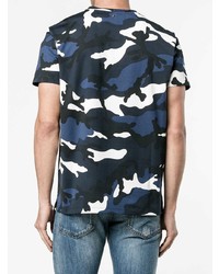 T-shirt à col rond camouflage bleu marine Valentino