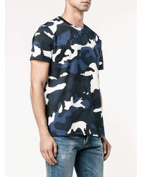 T-shirt à col rond camouflage bleu marine Valentino