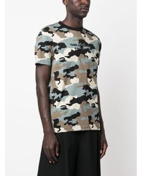 T-shirt à col rond camouflage bleu marine Karl Lagerfeld