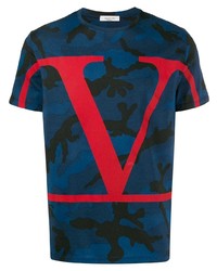 T-shirt à col rond camouflage bleu marine Valentino