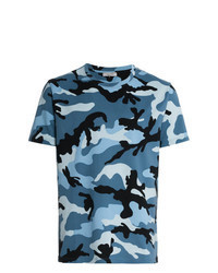 T-shirt à col rond camouflage bleu