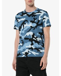 T-shirt à col rond camouflage bleu Valentino