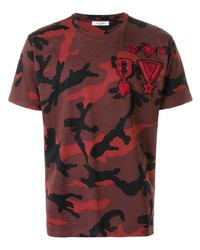 T-shirt à col rond camouflage bordeaux Valentino