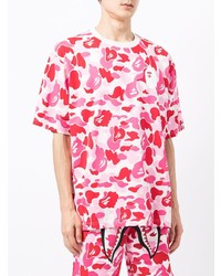 T-shirt à col rond camouflage fuchsia A Bathing Ape