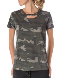 T-shirt à col rond camouflage gris foncé