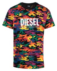T-shirt à col rond camouflage multicolore Diesel