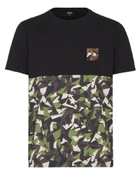 T-shirt à col rond camouflage noir Fendi