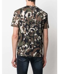 T-shirt à col rond camouflage olive Les Hommes