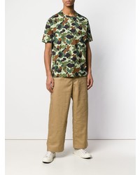 T-shirt à col rond camouflage olive Junya Watanabe MAN