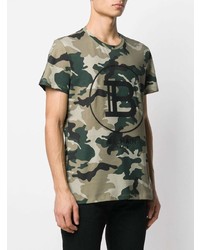 T-shirt à col rond camouflage olive Balmain