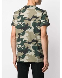 T-shirt à col rond camouflage olive Balmain