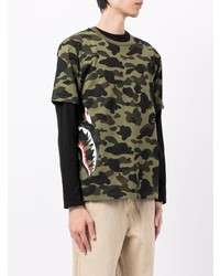 T-shirt à col rond camouflage olive A Bathing Ape