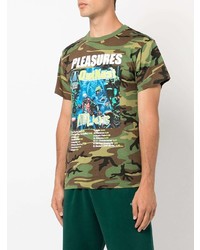 T-shirt à col rond camouflage olive Pleasures