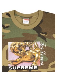 T-shirt à col rond camouflage olive Supreme