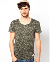 T-shirt à col rond camouflage olive Minimum