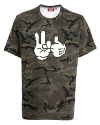 T-shirt à col rond camouflage olive Mostly Heard Rarely Seen