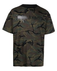 T-shirt à col rond camouflage olive Palm Angels