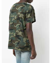 T-shirt à col rond camouflage olive Amiri
