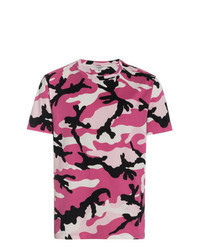 T-shirt à col rond camouflage rose