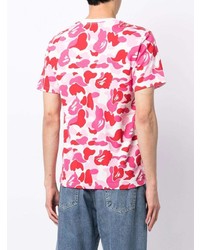 T-shirt à col rond camouflage rose A Bathing Ape