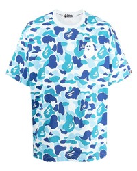 T-shirt à col rond camouflage turquoise