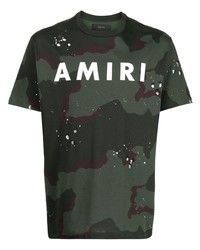 T-shirt à col rond camouflage vert foncé Amiri