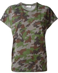 T-shirt à col rond camouflage vert foncé Saint Laurent