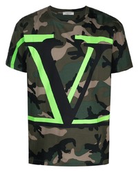 T-shirt à col rond camouflage vert foncé Valentino
