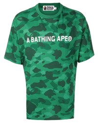 T-shirt à col rond camouflage vert A Bathing Ape