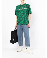 T-shirt à col rond camouflage vert A Bathing Ape