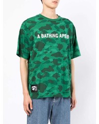 T-shirt à col rond camouflage vert A Bathing Ape