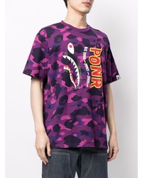 T-shirt à col rond camouflage violet A Bathing Ape