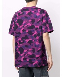T-shirt à col rond camouflage violet A Bathing Ape