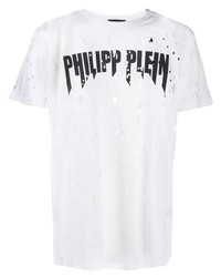 T-shirt à col rond déchiré blanc Philipp Plein