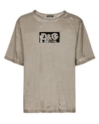 T-shirt à col rond déchiré gris Dolce & Gabbana