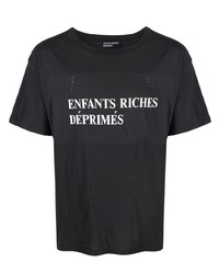 T-shirt à col rond déchiré noir Enfants Riches Deprimes
