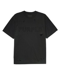 T-shirt à col rond déchiré noir purple brand