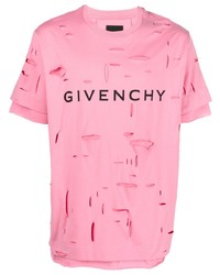 T-shirt à col rond déchiré rose Givenchy