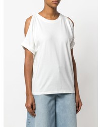 T-shirt à col rond découpé blanc MM6 MAISON MARGIELA