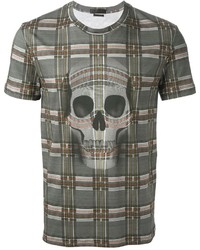 T-shirt à col rond écossais gris foncé Alexander McQueen