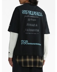 T-shirt à col rond écossais noir Maison Mihara Yasuhiro