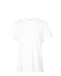 T-shirt à col rond en broderie anglaise blanc