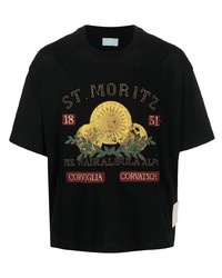 T-shirt à col rond en cuir brodé noir