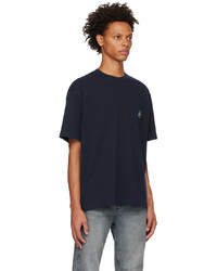 T-shirt à col rond en cuir imprimé bleu marine Solid Homme