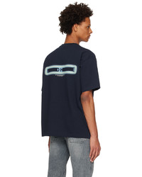 T-shirt à col rond en cuir imprimé bleu marine Solid Homme