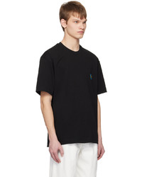 T-shirt à col rond en cuir imprimé noir Solid Homme