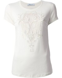 T-shirt à col rond en dentelle blanc Blumarine