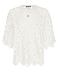 T-shirt à col rond en dentelle blanc Dolce & Gabbana