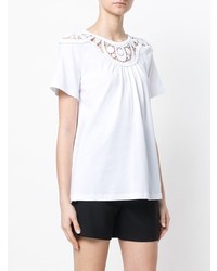T-shirt à col rond en dentelle blanc Chloé