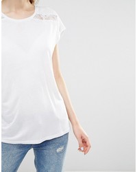 T-shirt à col rond en dentelle blanc Warehouse